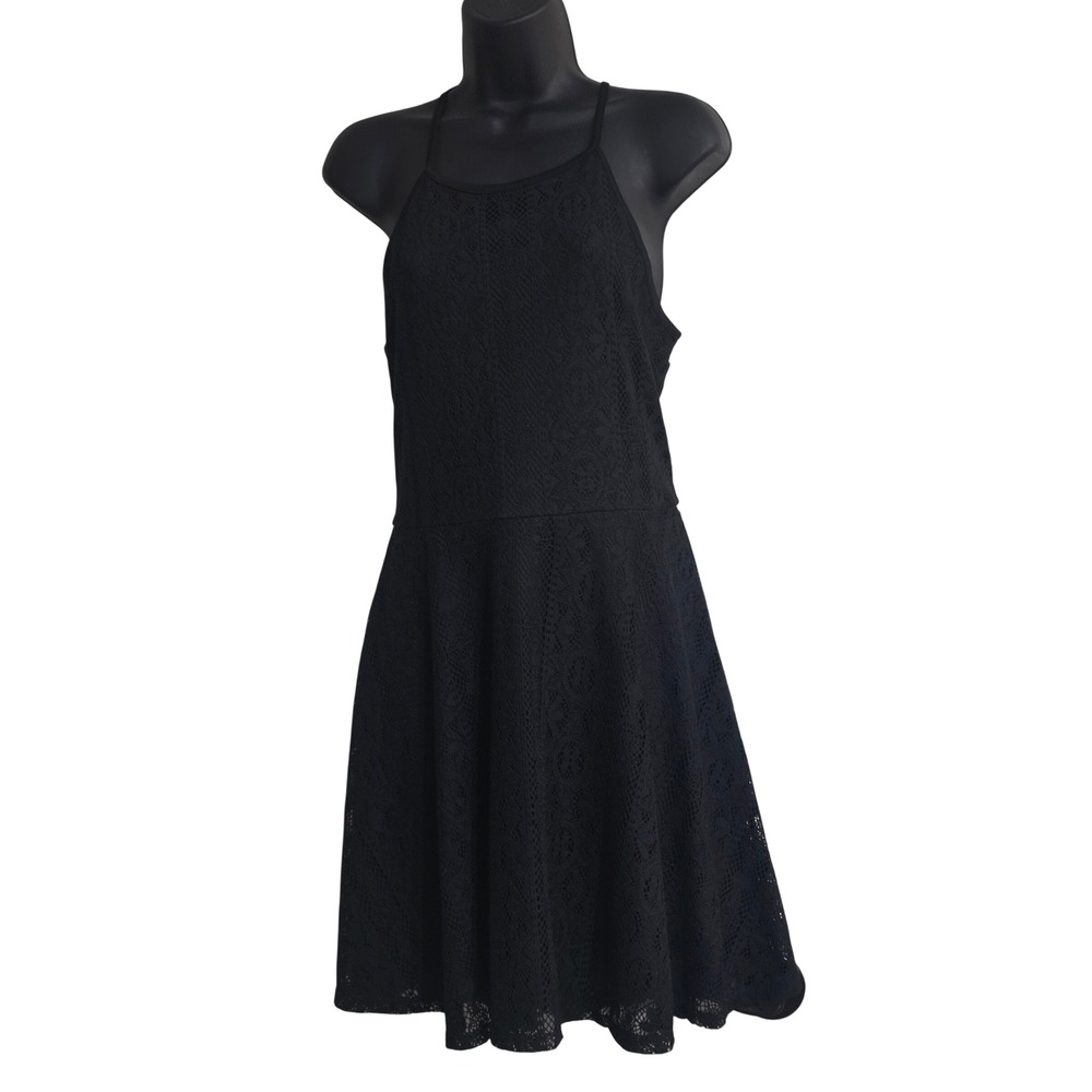 Mossimo Supply Co Womens Black Lace Halter Fit and Flare Keyhole Back Dress Sz M - Picture 1 of 9